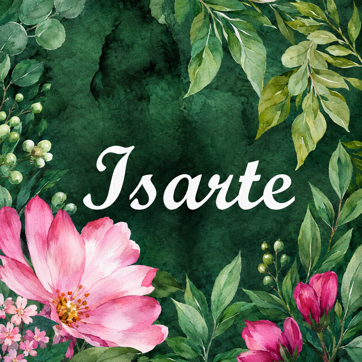 Acuarela botánica en verde y rosa